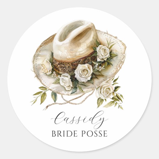 ブライドポッセフローラ女性のカーボーイハット名前をカスタムする ラウンドシール (正面)