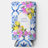 ブライドメイドのギフト青いタイルbougainvilleasカスタム スリム缶クーラー (正面)