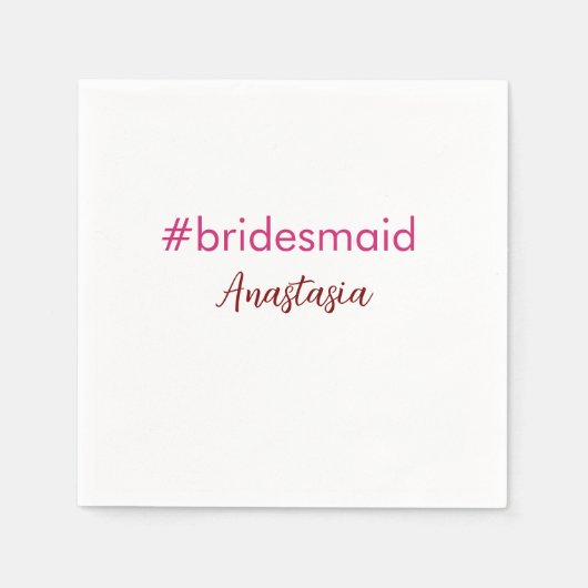 ブライドメイドのハッシュタグライトピンク追加の名前の花嫁部族 スタンダードカクテルナプキン (正面)