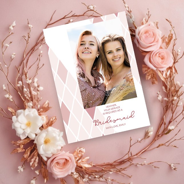 ブライドメイドエレガント抽象芸術写真ピンクの提案 (Bridesmaid Elegant Abstract Photo Sophisticated Proposal Card.)