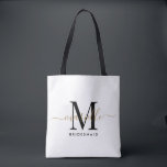 ブライドメイドギフト金ゴールドモノグラムホワイト トートバッグ<br><div class="desc">このBridesmaidトートバッグは、ほこりっぽいバラの背景にスワッシュと手書きの白と黒のスクリプトタイポグラフィモノグラムを特徴とする。あなたの花嫁のアイテム運のトートを提示し結婚て、伝統的にリハーサルのディナーまたは前に提示。</div>