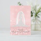 ブライドメイドグリッターグレードレスピンクベール 招待状 (スタンド正面)