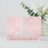 ブライドメイドグリッターピンクダイヤモンドドレスグレー 招待状 (スタンド正面)