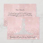 ブライドメイドグリッターピンクダイヤモンドドレスグレー 招待状 (正面/裏面)