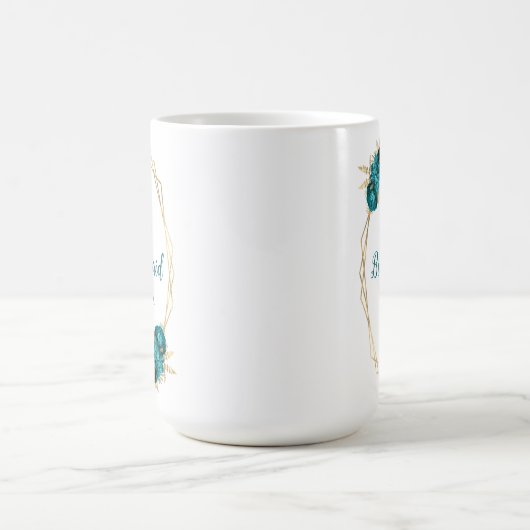 ブライドメイドターコイズヴィンテージフローラ金ゴールド幾何学的 コーヒーマグカップ (中央)