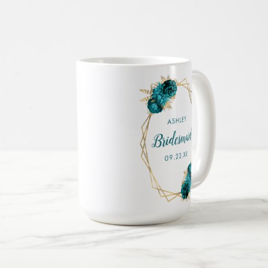 ブライドメイドターコイズヴィンテージフローラ金ゴールド幾何学的 コーヒーマグカップ (正面右)