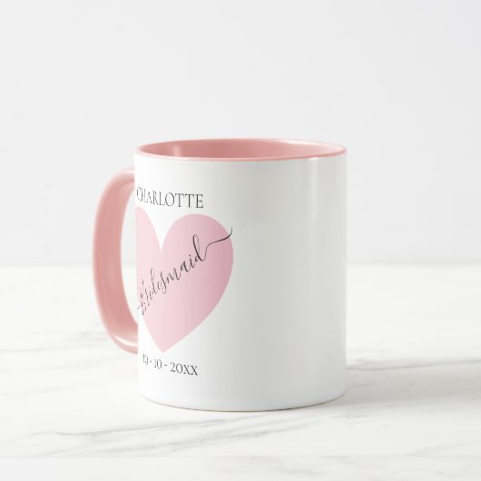 ブライドメイドピンクハートパーソナライズされたブライダルパーティ マグカップ (正面左)