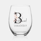 ブライドメイドフローラレター結婚ブライダルパーティ ステムなしワイングラス (正面)