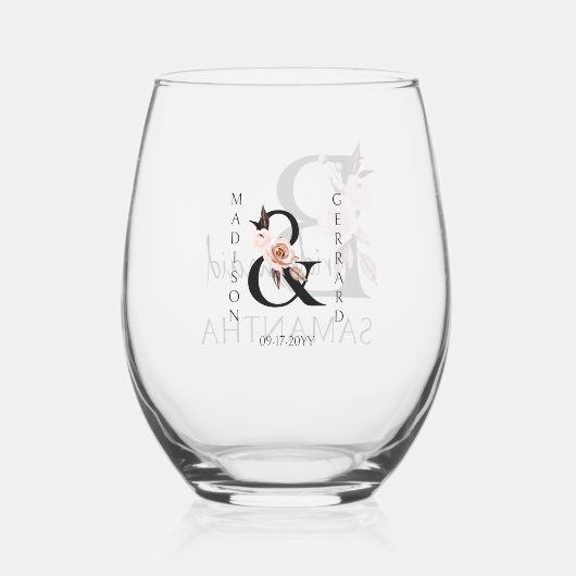 ブライドメイドフローラレター結婚ブライダルパーティ ステムなしワイングラス (裏面)