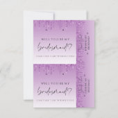 ブライドメイドプロポーズパープルドリップグリッターイヤリング& サンキューカード (正面)