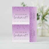 ブライドメイドプロポーズパープルドリップグリッターイヤリング& サンキューカード (スタンド正面)