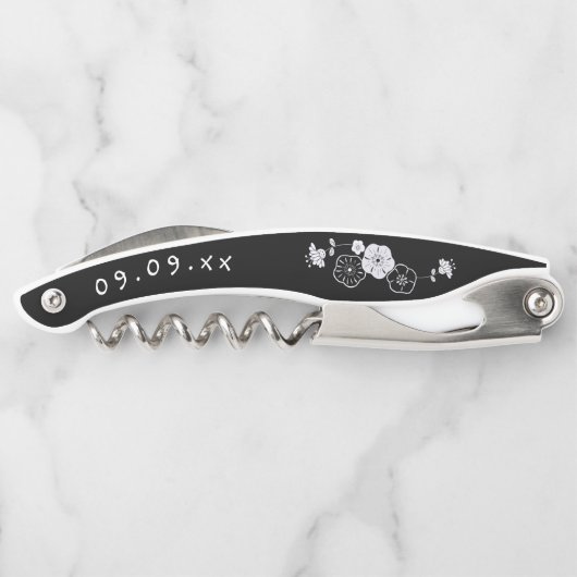 ブライドメイド名アート日付フローラ黒 ソムリエナイフ (裏面)