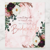 ブライドメイド大理石赤面バーガンディ花 ワインラベル (シングルラベル)