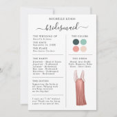 ブライドメイド情報カード詳細ティール(緑がかった色)、ピーチ 招待状 (正面)