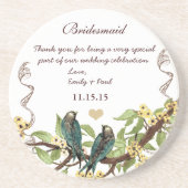 ブライドメイド披露宴ティール（緑がかった色）ヴィンテージバードコースター コースター (正面)