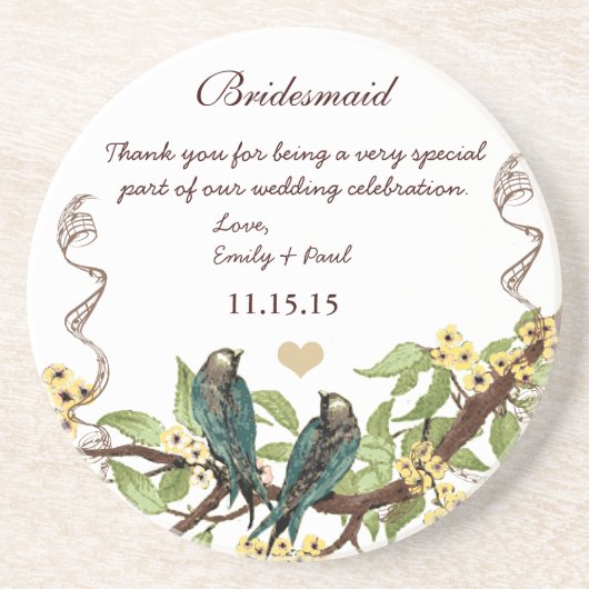 ブライドメイド披露宴ティール(緑がかった色)ヴィンテージバードコースター コースター (正面)