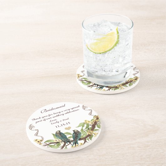 ブライドメイド披露宴ティール（緑がかった色）ヴィンテージバードコースター コースター (側面)