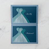 ブライドメイド招待状 – ダブルティール(緑がかった色)ブルーガウン 招待状 (内部)