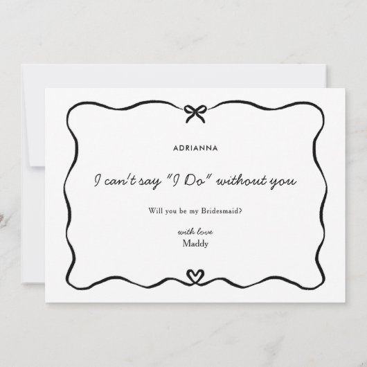 ブライドメイド提案かわいい弓ハート枠 招待状 (裏面)