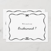 ブライドメイド提案かわいい弓ハート枠 招待状 (正面/裏面)