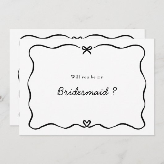 ブライドメイド提案かわいい弓ハート枠 招待状 (正面/裏面)