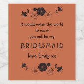 ブライドメイド提案スクリプトフローラモチーフテラコッタ ワインラベル (シングルラベル)