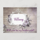 ブライドメイド提案パープルフローラエレガントテーマ インビテーションポストカード (正面)