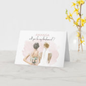 ブライドメイド提案ピンクウォーター色名前をカスタムする カード (黄色い花)