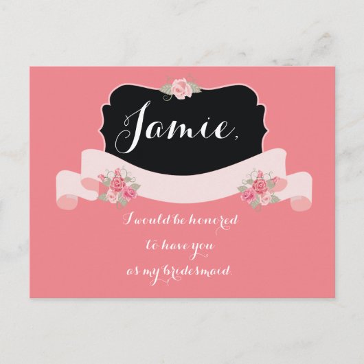 ブライドメイド提案ピンクフローラ インビテーションポストカード (正面)
