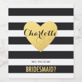 ブライドメイド提案金ゴールドハートワインラベル ワインラベル (シングルラベル)