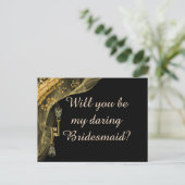 ブライドメイド用ブラック&金ゴールドハロウィーンスカル鍵 ポストカード (スタンド正面)