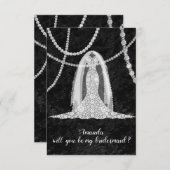 ブライドメイド白黒ドレスヴェイルダイヤモンド 招待状 (正面/裏面)