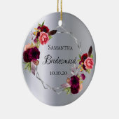 ブライドメイド銀花模様ブルゴーニュ結婚ーズ セラミックオーナメント (右)