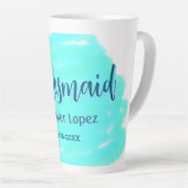 ブライドメイド青い緑の水色の名前の日付のstyを追加 カフェラテマグ (右アングル)