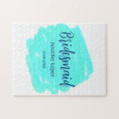 ブライドメイド青い緑の水色の名前の日付のstyを追加 ジグソーパズル (横)