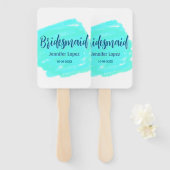 ブライドメイド青い緑の水色の名前の日付のstyを追加 ハンドファン (正面&裏面)