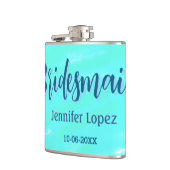 ブライドメイド青い緑の水色の名前の日付のstyを追加 フラスク (左)