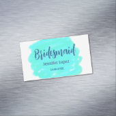 ブライドメイド青い緑の水色の名前の日付のstyを追加 マグネット名刺 (インサイチュ)
