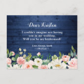 ブライドメイド·プロポーズ·ブルー·赤面·フローラ インビテーションポストカード (裏面)