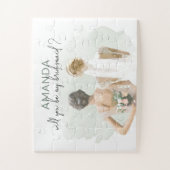 ブライドメイド·プロポーズ·名前をカスタムするグリーン·ウォーターカラー ジグソーパズル (縦)