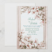 ブライドルピンクの桜とゴールドフレームの結婚式 招待状 (正面/裏面)