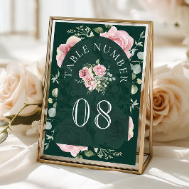 ブライドルピンクの花とユーカリのエメラルドグリーンの結婚式 テーブルナンバー