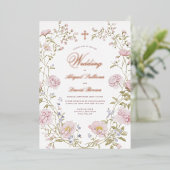 ブライドルフラワーフレーム宗教的な結婚式 箔招待状 (立ち正面)