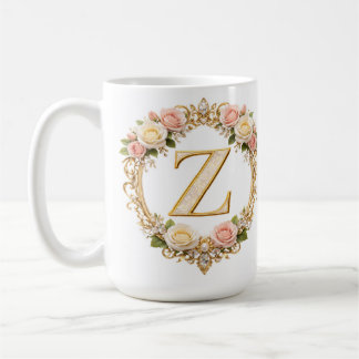 ブライドル ローズ ゴールド フラワー モノグラム Z ウェディング コーヒーマグカップ