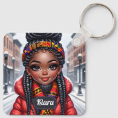 ブライド付きの黒人の女の子アフリカ系アメリカ人 キーホルダー (裏面)