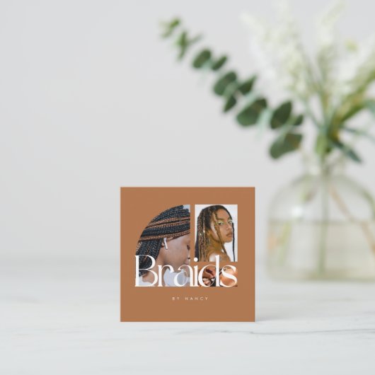 ブライド写真コラージュテラコッタ スクエア名刺 (スタンド正面)