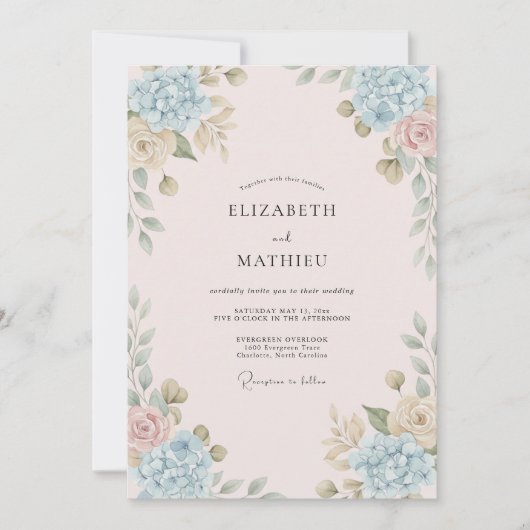 ブライド・コーンフラワー・芍薬の結婚式 招待状 (正面)