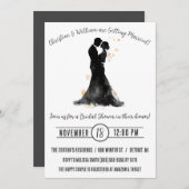 ブライド&ゴムシルエット、モノクロブライダルシャワー 招待状 (正面/裏面)