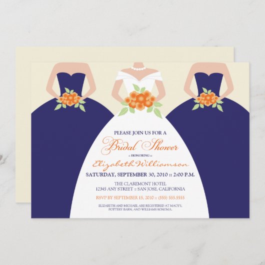 ブライド&ブリデスメイドブライダルシャワー招待状(海軍) 招待状 (正面/裏面)