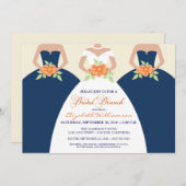 ブライド&ブリデスメイドブライダルブランチ招待状(ネイビー) 招待状 (正面/裏面)